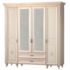 Шкаф для одежды 4-дверный с зеркалом №493 Марлен кремовый белый в Березниках - berezniki.mebel24.online | фото