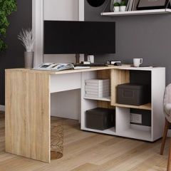 Стол компьютерный угловой СКМУ-4 Белый/Дуб сонома в Березниках - berezniki.mebel24.online | фото
