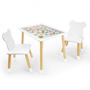 Детский комплект стол и два стула Мишка Rolti Baby с накладкой Алфавит (белая столешница/белое сиденье/береза ножки) в Березниках - berezniki.mebel24.online | фото