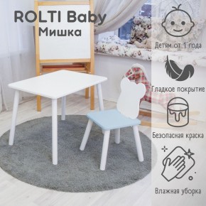 Детский комплект стол и стул «Мишка» Rolti Baby  (голубая столешница/голубое сиденье/белые ножки) в Березниках - berezniki.mebel24.online | фото
