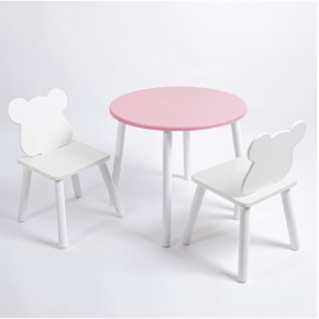 Комплект детский стол КРУГЛЫЙ и два стула МИШКА ROLTI Baby (розовая столешница/белое сиденье/белые ножки) в Березниках - berezniki.mebel24.online | фото 1