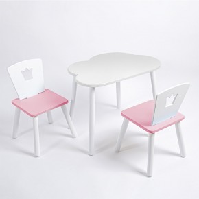 Комплект детский стол ОБЛАЧКО и два стула КОРОНА ROLTI Baby (белая столешница/розовое сиденье/белые ножки) в Березниках - berezniki.mebel24.online | фото