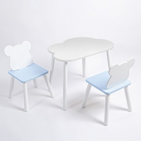 Комплект детский стол ОБЛАЧКО и два стула МИШКА ROLTI Baby (белая столешница/голубое сиденье/белые ножки) в Березниках - berezniki.mebel24.online | фото