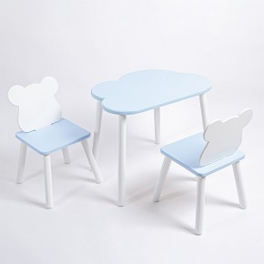 Комплект детский стол ОБЛАЧКО и два стула МИШКА ROLTI Baby (голубая столешница/голубое сиденье/белые ножки) в Березниках - berezniki.mebel24.online | фото