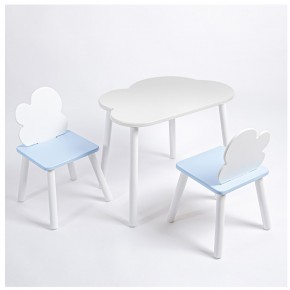 Комплект детский стол ОБЛАЧКО и два стула ОБЛАЧКО ROLTI Baby (белая столешница/голубое сиденье/белые ножки) в Березниках - berezniki.mebel24.online | фото