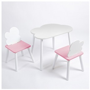 Комплект детский стол ОБЛАЧКО и два стула ОБЛАЧКО ROLTI Baby (белая столешница/розовый сиденье/белые ножки) в Березниках - berezniki.mebel24.online | фото