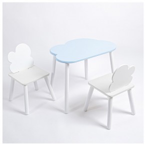 Комплект детский стол ОБЛАЧКО и два стула ОБЛАЧКО ROLTI Baby (голубая столешница/белое сиденье/белые ножки) в Березниках - berezniki.mebel24.online | фото