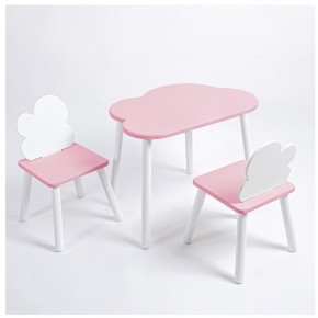 Комплект детский стол ОБЛАЧКО и два стула ОБЛАЧКО ROLTI Baby (розовая столешница/розовое сиденье/белые ножки) в Березниках - berezniki.mebel24.online | фото 1